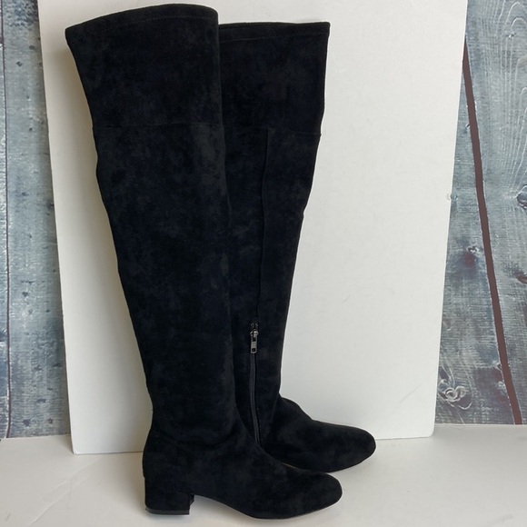 Anthropologie Black Suede Over-The-Knee Boots 1.5” Block Heel Sz 6 Witchy Office - Picture 9 of 16